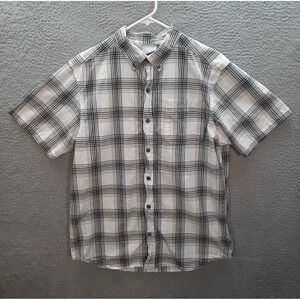 Columbia Shirt Adult Medium White Gray Plaid Outdoors Hiking Camping Workwear